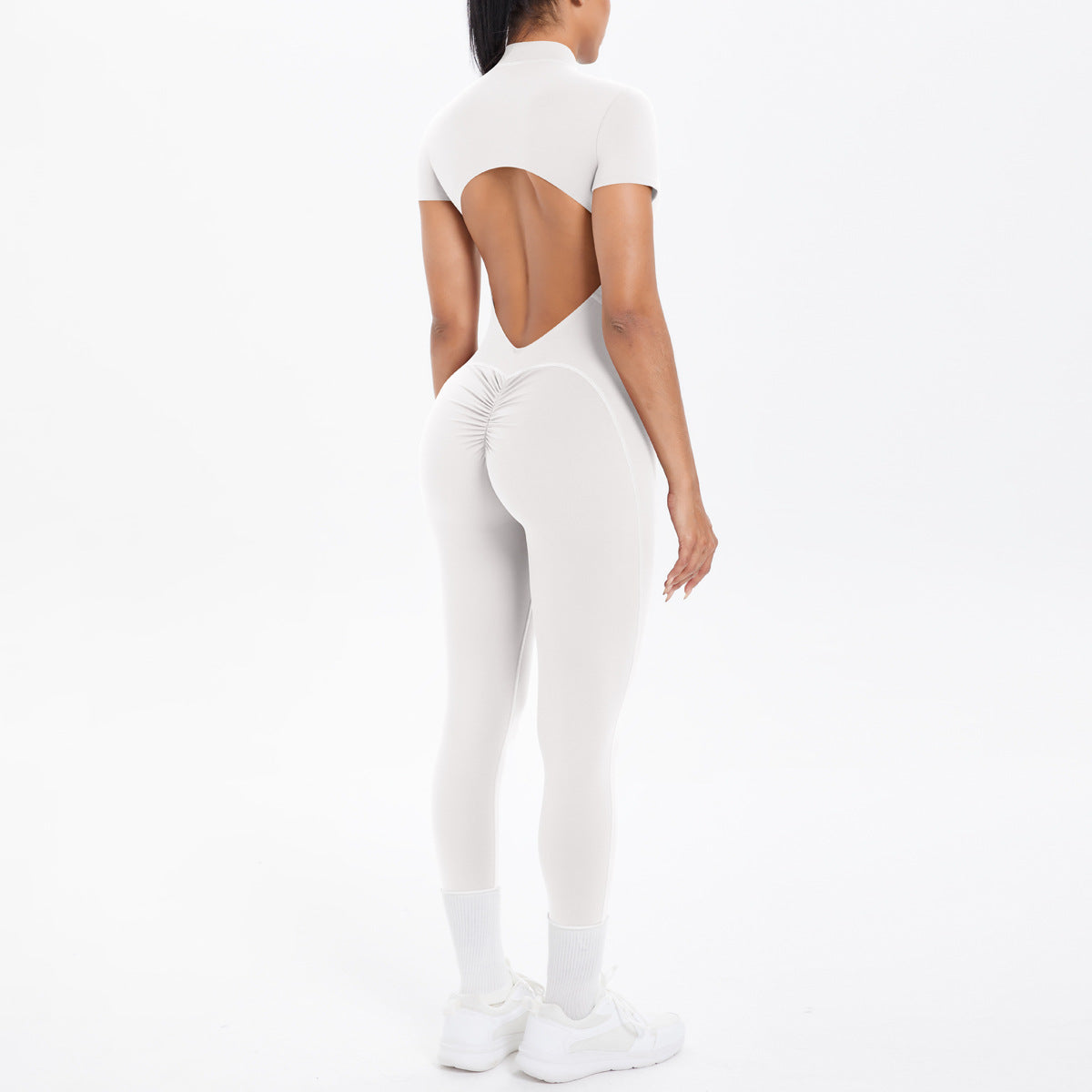 Sexy Backless Bodycon Scrunch Jumpsuit Raises Butt Women Dance Fitness Overalls Push Up  With Chest Cushion Yoga Sport Jump Suit ShedPoundsPortal