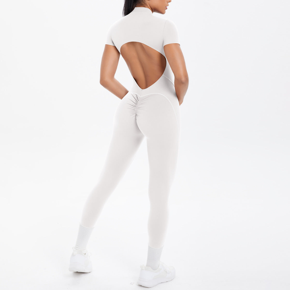 Sexy Backless Bodycon Scrunch Jumpsuit Raises Butt Women Dance Fitness Overalls Push Up  With Chest Cushion Yoga Sport Jump Suit ShedPoundsPortal