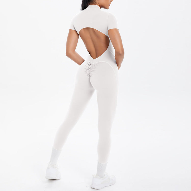 Sexy Backless Bodycon Scrunch Jumpsuit Raises Butt Women Dance Fitness Overalls Push Up  With Chest Cushion Yoga Sport Jump Suit ShedPoundsPortal