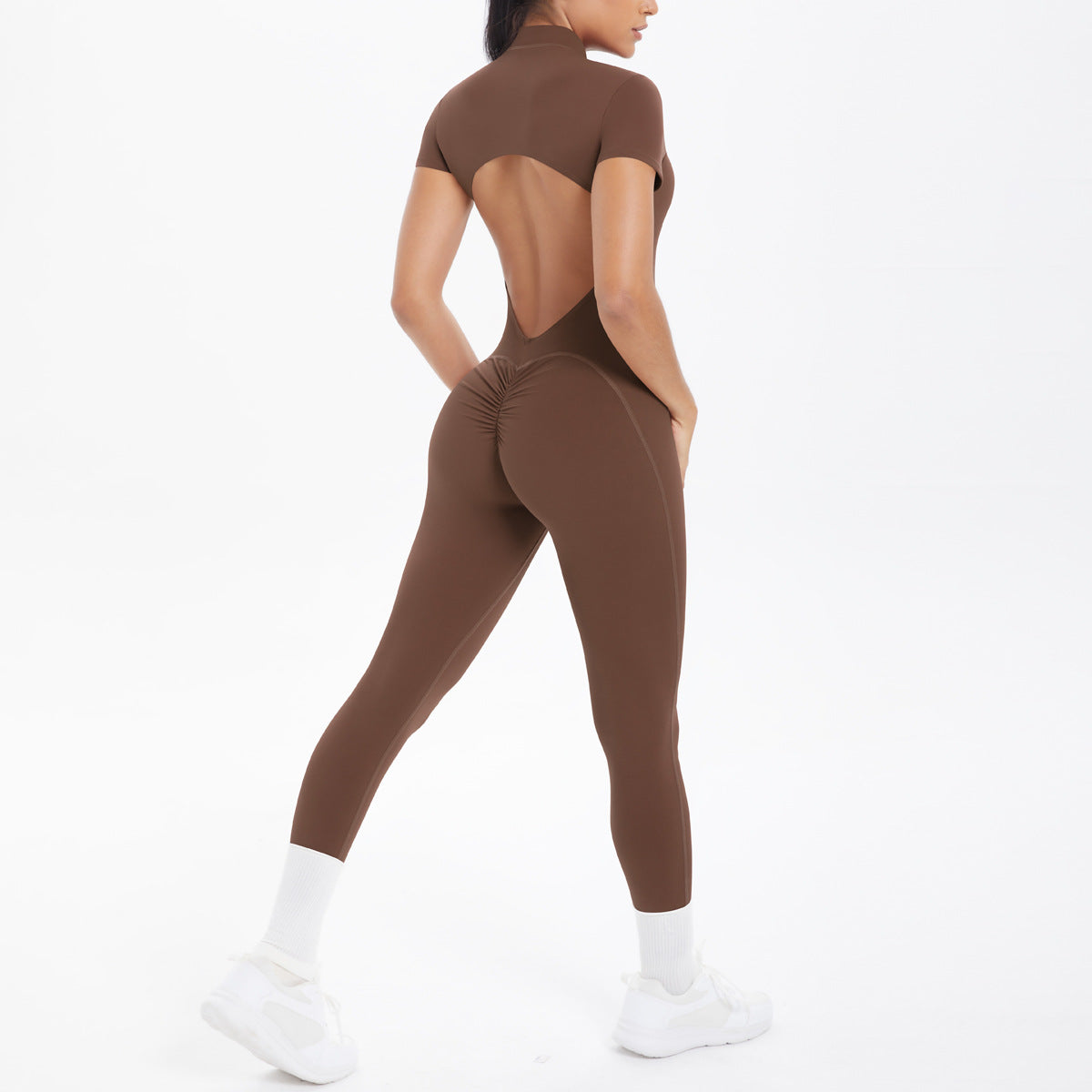 Sexy Backless Bodycon Scrunch Jumpsuit Raises Butt Women Dance Fitness Overalls Push Up  With Chest Cushion Yoga Sport Jump Suit ShedPoundsPortal