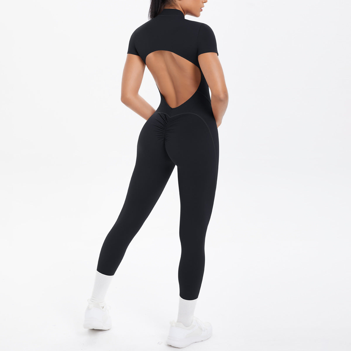 Sexy Backless Bodycon Scrunch Jumpsuit Raises Butt Women Dance Fitness Overalls Push Up  With Chest Cushion Yoga Sport Jump Suit ShedPoundsPortal
