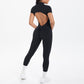 Sexy Backless Bodycon Scrunch Jumpsuit Raises Butt Women Dance Fitness Overalls Push Up  With Chest Cushion Yoga Sport Jump Suit ShedPoundsPortal