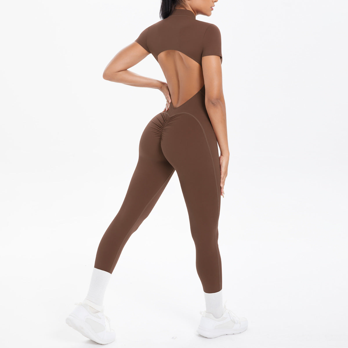 Sexy Backless Bodycon Scrunch Jumpsuit Raises Butt Women Dance Fitness Overalls Push Up  With Chest Cushion Yoga Sport Jump Suit ShedPoundsPortal