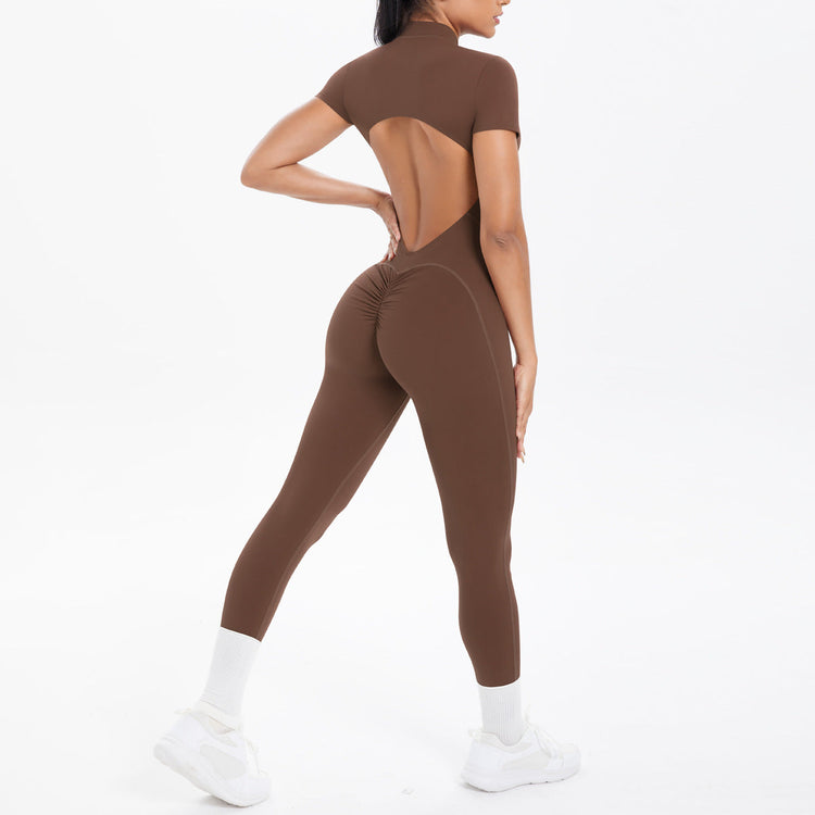 Sexy Backless Bodycon Scrunch Jumpsuit Raises Butt Women Dance Fitness Overalls Push Up  With Chest Cushion Yoga Sport Jump Suit ShedPoundsPortal