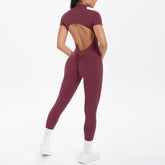 Sexy Backless Bodycon Scrunch Jumpsuit Raises Butt Women Dance Fitness Overalls Push Up  With Chest Cushion Yoga Sport Jump Suit ShedPoundsPortal