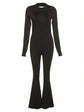 Jumpsuits Autumn New Women Sexy Black Backless Long Sleeve Bodycon Rompers Fashion Streetwear Flare Pants Casual Slim Jumpsuits ShedPoundsPortal