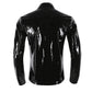 Men Wet Look Patent Leather Coat Long Sleeve Front-Zip Shiny Metallic Tops Fashion Man&