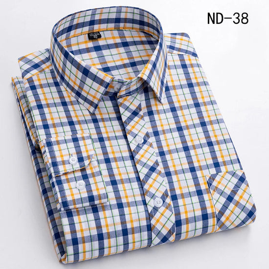New Cotton Plaid Shirts For Man Long Sleeve Single Pocket Regular Fit Soft Easy Care Classic Dress Casual Shirts Man Clothing ShedPoundsPortal