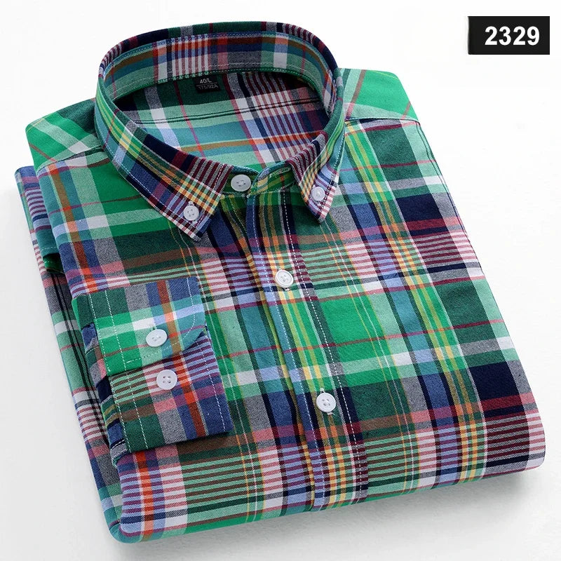 Casual Long-sleeve Shirts for Men Slim Fit Plain Shirt 100%cotton Plaid Striped Tops Soft Designer Fashion Korean Trends Clothes ShedPoundsPortal