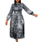Elegant Dresses Woman 2025 Bow Collar Vintage Printed Full Sleeve A Line Mid Calf Luxury Female Birthday Party Dinner Vestidos