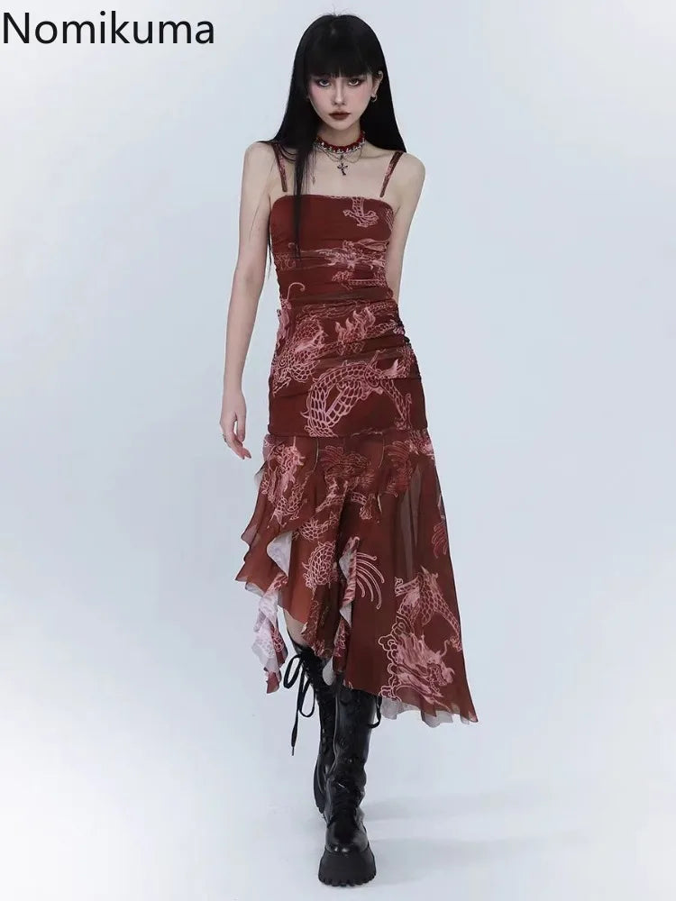 Sexy Dresses for Women 2025 Vestidos De Mujer Tunic Print Sleeveless Backless Robe Femme Fashion Summer Irregular Chiffon Dress ShedPoundsPortal