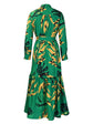 Elegant lapel print single breasted Waist tie long sleeved dress for spring and autumn women&