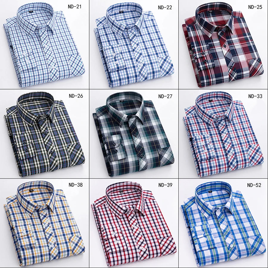 New Cotton Plaid Shirts For Man Long Sleeve Single Pocket Regular Fit Soft Easy Care Classic Dress Casual Shirts Man Clothing ShedPoundsPortal