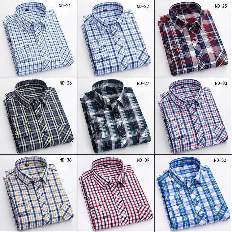 New Cotton Plaid Shirts For Man Long Sleeve Single Pocket Regular Fit Soft Easy Care Classic Dress Casual Shirts Man Clothing ShedPoundsPortal