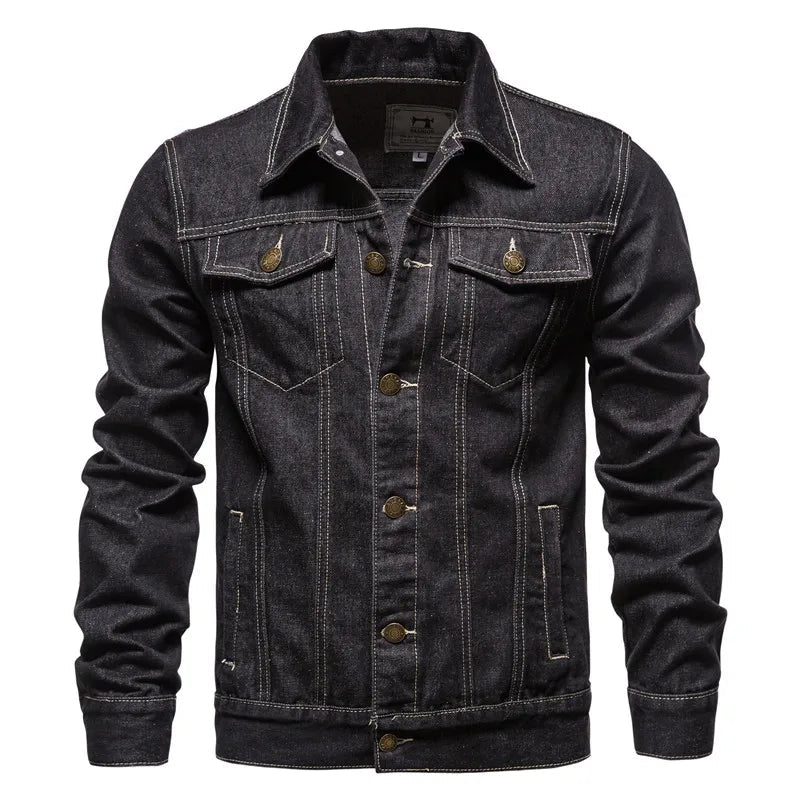2025 Spring Men Solid Lapel Denim Jackets Fashion Motorcycle Jeans Jackets Hommes Slim Fit Cotton Casual Black Blue Coats ShedPoundsPortal