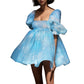 Floral Print French Puff Sleeve Dress High Waist Vintage Large Swing Dress Square Collar Dresses For Wedding Guest Vestidos