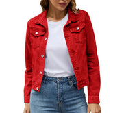 2025 Trend Womens Short Denim Jacket Classic Long Sleeve Boyfriend Jean Jacket Slim Fit Button Down Lapel Denim Coat Outwear ShedPoundsPortal