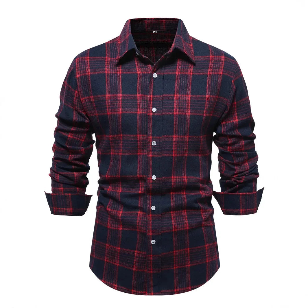 Casual Plaid Long Sleeve Men&