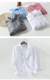 Mens Cotton Linen Shirt Breathable Casual Solid Colors Loose Turn-down Collar Long Sleeve Button Down Blouse Tops Shirts For Man ShedPoundsPortal
