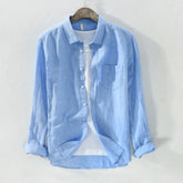 Mens Cotton Linen Shirt Breathable Casual Solid Colors Loose Turn-down Collar Long Sleeve Button Down Blouse Tops Shirts For Man ShedPoundsPortal