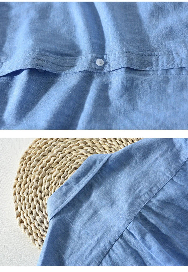 Mens Cotton Linen Shirt Breathable Casual Solid Colors Loose Turn-down Collar Long Sleeve Button Down Blouse Tops Shirts For Man ShedPoundsPortal