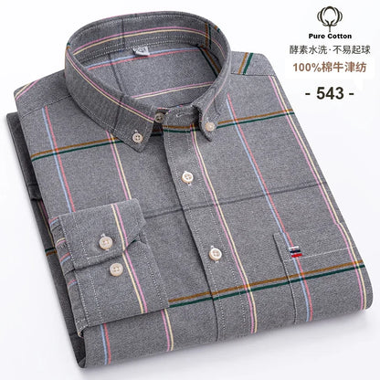 Casual Pure Cotton Oxford Mens Shirts Long Sleeve Plain Soild Regular Fit Fashion Button Man Dress Shirts