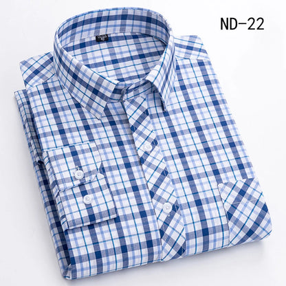 New Cotton Plaid Shirts For Man Long Sleeve Single Pocket Regular Fit Soft Easy Care Classic Dress Casual Shirts Man Clothing