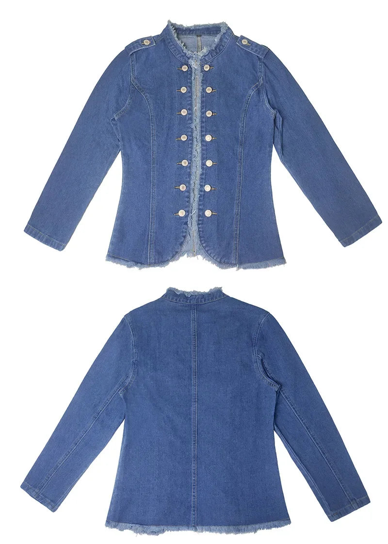 Short Jacket Denim Suit Coat Single-Breasted Stand-up Collar Thin Autumn Jackets Outwear Women Ripped ShedPoundsPortal