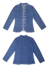 Short Jacket Denim Suit Coat Single-Breasted Stand-up Collar Thin Autumn Jackets Outwear Women Ripped ShedPoundsPortal