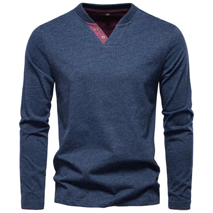 AIOPESON Henley Collar T Shirt Men Casual Solid Color Long Sleeve Autumn Fashion High Quality 100% Cotton Mens T Shirts ShedPoundsPortal