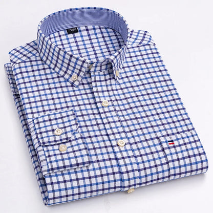 Casual Pure Cotton Oxford Mens Shirts Long Sleeve Plain Soild Regular Fit Fashion Button Man Dress Shirts