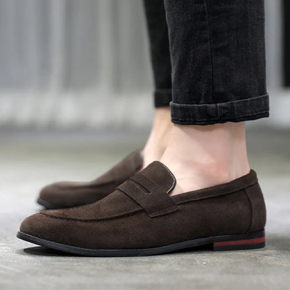 Fashion Man Casual Shoes Suede Genuine Leather Slip-on Light Comfortable Driving Loafers Moccasins For Men Party Wedding Flat