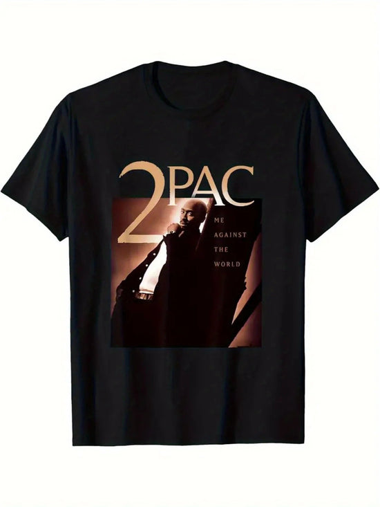 1 pcs 100% Cotton Tupac Me Against The World Pattern Letter Print T Shirt, Seasonal Casual New Wave Men s T Shirt ShedPoundsPortal