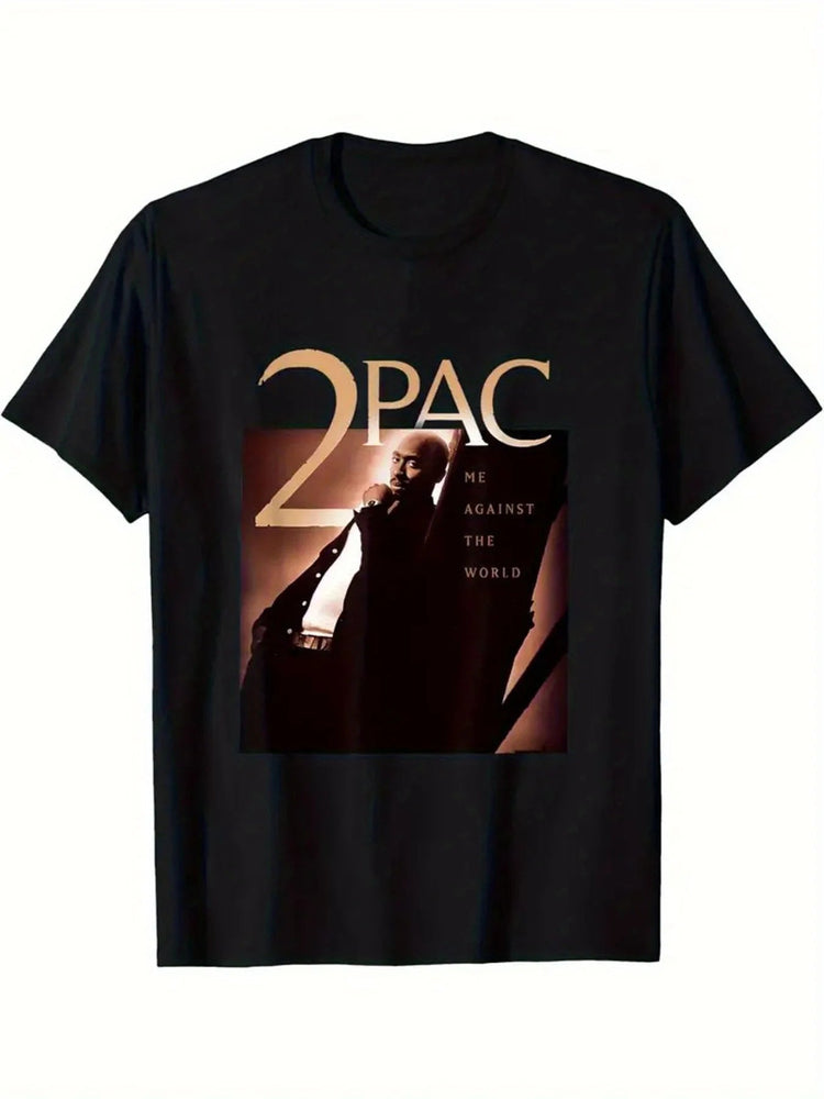 1 pcs 100% Cotton Tupac Me Against The World Pattern Letter Print T Shirt, Seasonal Casual New Wave Men s T Shirt ShedPoundsPortal