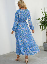 Women Eid Muslim Dresses Tight Waist O Neck Ruffles Spliced Casual Vestidos Flowers Dress Dubai Kaftan Islam Morocco Arab ShedPoundsPortal