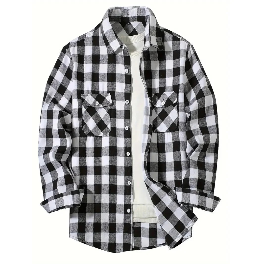 Mens Shirts Single Breaste Classic Plaid Smart Casual Flannel Shirt Long Sleeved Chest Two Pockets Design Spring Autumn Men Tops ShedPoundsPortal