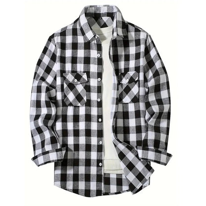 Mens Shirts Single Breaste Classic Plaid Smart Casual Flannel Shirt Long Sleeved Chest Two Pockets Design Spring Autumn Men Tops ShedPoundsPortal