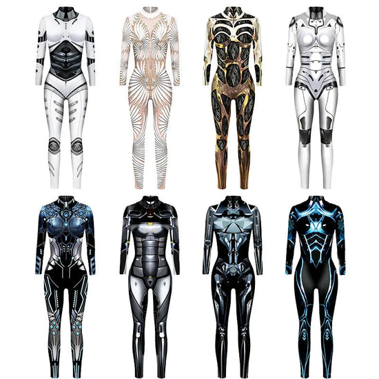 Robot Punk Jumpsuit Catsuit Sexy Female Women Cosplay Costume Skeleton Cyberpunk Steampunk Zentai Suit Halloween Bodysuit ShedPoundsPortal