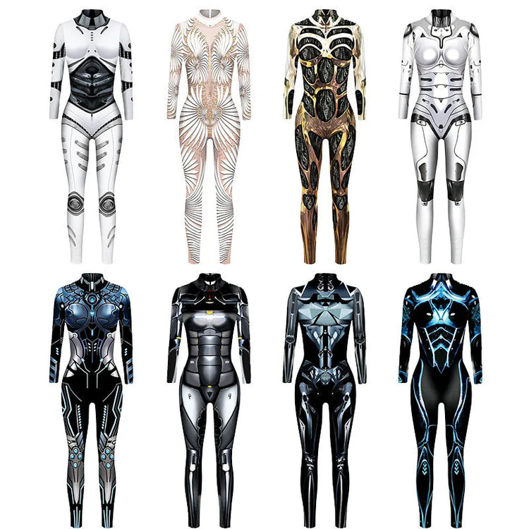 Robot Punk Jumpsuit Catsuit Sexy Female Women Cosplay Costume Skeleton Cyberpunk Steampunk Zentai Suit Halloween Bodysuit ShedPoundsPortal