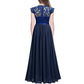 Elegant V-Neck Lace Evening Chiffon Dress for Women
