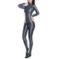 Sexy Women Zipper Full Body Jumpsuit Oil Glossy Sheer Solid Color Tights Bodysuits Long Sleeve Catsuits Smooth Swimsuits Rompers ShedPoundsPortal