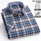 Cotton Fabric Breathable Men Oxford Short Sleeve Summer Plaid Striped Male Shirt Business Regular Fit Oversized Clothes ShedPoundsPortal