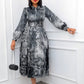 Elegant Dresses Woman 2025 Bow Collar Vintage Printed Full Sleeve A Line Mid Calf Luxury Female Birthday Party Dinner Vestidos
