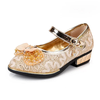 Children Girls Leather Shoes Fashion Princess High Heel Shoes for Par