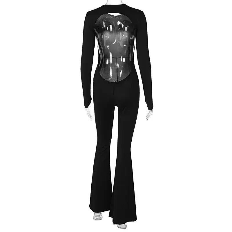 Jumpsuits Autumn New Women Sexy Black Backless Long Sleeve Bodycon Rompers Fashion Streetwear Flare Pants Casual Slim Jumpsuits ShedPoundsPortal