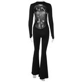 Jumpsuits Autumn New Women Sexy Black Backless Long Sleeve Bodycon Rompers Fashion Streetwear Flare Pants Casual Slim Jumpsuits ShedPoundsPortal