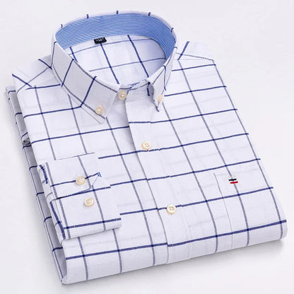 Casual Pure Cotton Oxford Mens Shirts Long Sleeve Plain Soild Regular Fit Fashion Button Man Dress Shirts