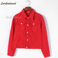 Jeans Jacket and Coats for Women 2025 Autumn Candy Color Casual Short Denim Jacket Korean Coats Women  Jeans Jacket  Clothes ShedPoundsPortal