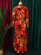 Elegant lapel print single breasted Waist tie long sleeved dress for spring and autumn women&