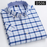Cotton Fabric Breathable Men Oxford Short Sleeve Summer Plaid Striped Male Shirt Business Regular Fit Oversized Clothes ShedPoundsPortal